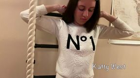 skinny russian babe katty west makes exercises on the wall-mounted ladder