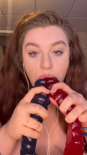 GIRL VS WORLDS LARGEST GUMMY WORM
