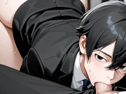 Mature CEO ejaculated inside femboy assistant's ass in the office