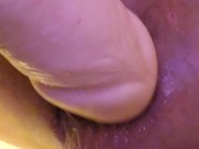 Close up of my asshole being fingered and stretched wide with huge dildo