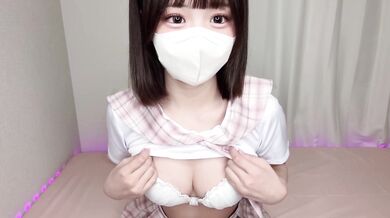 Shy Japanese cutie plays alone in naughty cosplay