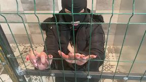 🐾 caged & collared in black downjacket – blowjob, doggy & cum finish