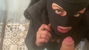 🐾 caged & collared in black downjacket – blowjob, doggy & cum finish