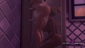 My lesbian roommate spies on me while I shower and lick my pussy - sexual hot animations