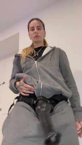 Woman in grey sweatpants