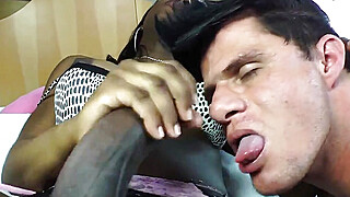 Black ts fucks her bf and cums in his mouth