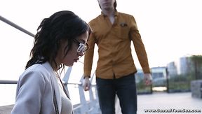 Spreading legs titless gal Angelina Jolie gets her wet pussy licked well