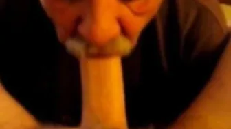 Older daddy with moustache gives amateur blowjob