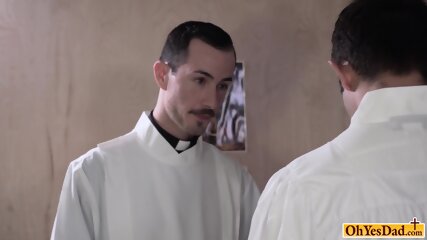 Old priest lets twink lick his big cock and fucks him