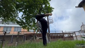 POV karate kicks outdoors