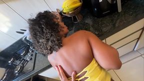 I caught my step cousin in the kitchen while no one was home and I came in the slut'_s mouth.