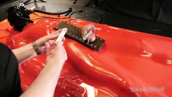 Bound Lad in Vacbed with Estim and CBT Cock and Ball Rack