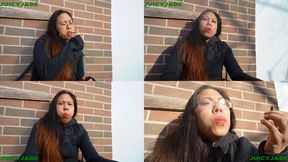 Asian Pinay smoking outdoors during a windy fall afternoon volume 70 Non Nude ****MP4****