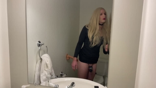 Crossdresser Fucked in Chastity Cage
