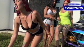 Mis amigas y yo nos pusimos tan cachondas mientras lav�bamos mi carro-ANDREA PARDO