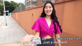 Outdoor blowjob from busty Asian to a stranger