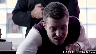 Twink spanked and bareback fucked by priest for being naughty