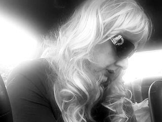 Older TG CD Rainbow Wig Leather Gloves Smokin' VS120s like a PRO in her car