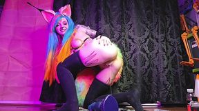 A fortunate dick toy has a horny slut who likes to play with it