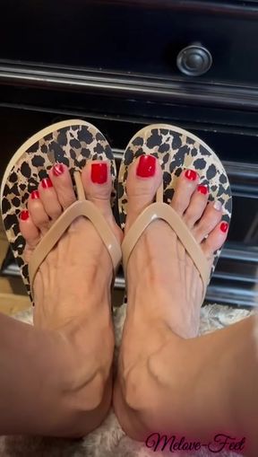 Compilation of Melove red Nail polish on her long toes