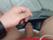 Chub has cheeky wank in friends bathroom