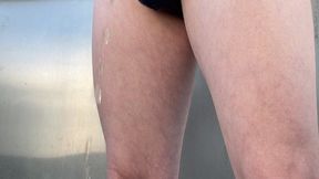 redhead guy (with ginger pubes) pissing in his tight see-through briefs