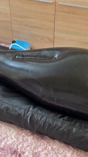 Wife Punishes Her Slave in Full-body-inflate Latex Bag - Estim - Restricted Breathing - Bagged
