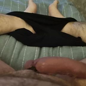 I lie there playing with my cock waiting for my wife&#039;s wet pussy and asshole