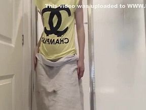 Vixen takes a shower and fingers her tight shaved cunt