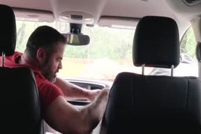 Muscle Hairy man parent smashes youngster In Van For Smoking