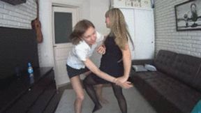 Cunt busting fight finished with lesbian scissoring