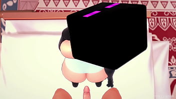 Novia esta mojada, oculta su rostro en mascara de Enderman (hentai sin censura)