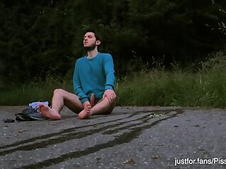 Caught pissing and cumming outdoors - gay public exhibitionist