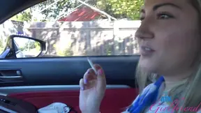 Lily Adams Smokes Cigar Seductively While Riding Stranger's Cock In Car