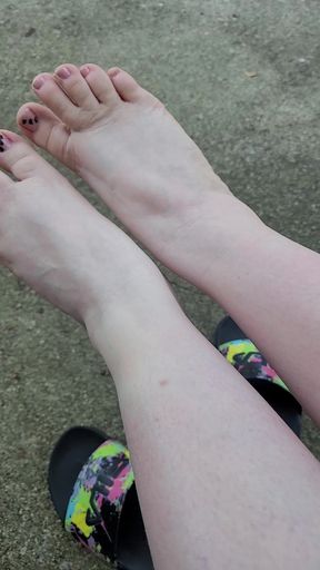 Showing My Feet Outside With Flip Flops