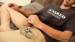 ”BoysSmoking: Heavy smoker Cain fires his cigarette & starts stroking his throb”
