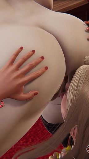 Lesbian Pussy Licking Blonde With Brunette Hot Scene 3D Animation