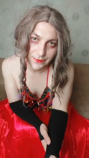 Belly Dancer Femboy in Red Seductive Dress
