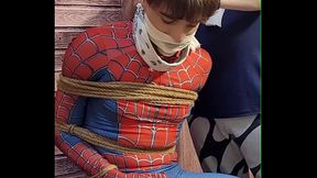 Spiderman Bruninho Twink bound and gagged for the first time | Behind the Scene