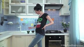 hot housewife in the kitchen decided to try a new method of masturbation and took a potato masher to shove it into her hairy lustful cunt nimfa mannay