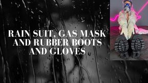 rain suit, gas mask, rubber boots and gloves play