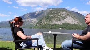 Luring a Stranger in Hallstatt: Balcony Strip &amp; Raw Hotel Use - Deep Swallow Finish