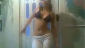 My curvy brunette girlfriend is dancing in the shower