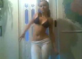 My curvy brunette girlfriend is dancing in the shower