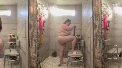 Big tit babes getting soapy in her hot shower