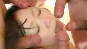 Young asian bimbo is sucking big meat sticks indoors