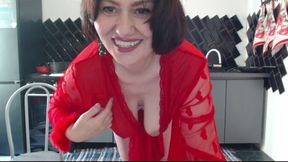The girl in red is very beautiful