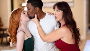 ”Ebony man fucks teen Maddi Collins & STEPMOM Syren DeMer in a 3some”