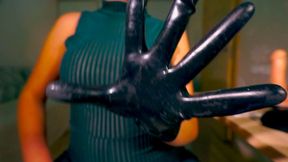 Worship leather and latex gloves - kiss every her finger