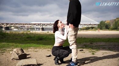 Public Sex Vlog: Deepthroat & unexpected pussy creampie